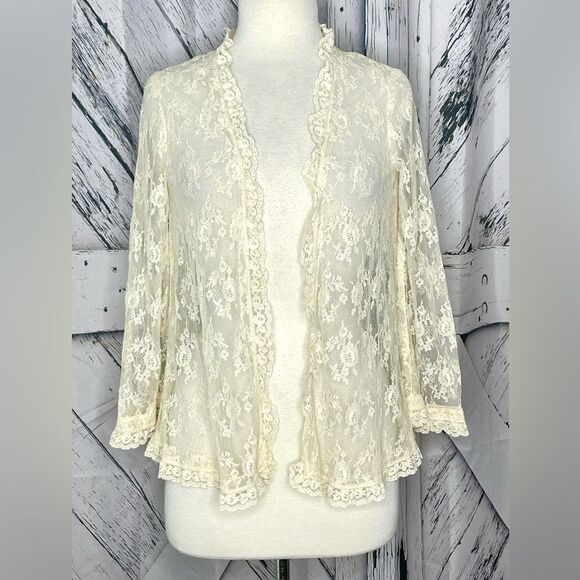 Sheer Lace and Mesh Cardigan Bell Sleeves S - Picture 1 of 4